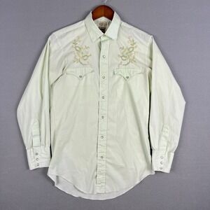 VTG Karman Pearl Snap Western Shirt Size 15-33 Fits Small Embroidered Floral USA